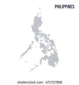 Vector abstract hatched map of Philippines with curve lines isolated on a white background. Travel vector illustration.