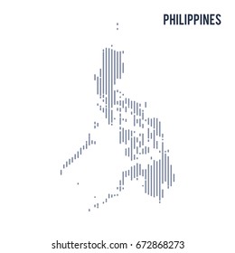 Vector abstract hatched map of Philippines with vertical lines isolated on a white background. Travel vector illustration.