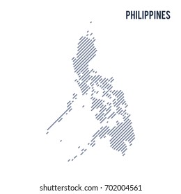 Vector abstract hatched map of Philippines with oblique lines isolated on a white background. Travel vector illustration.
