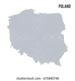 Vector abstract hatched map of Poland with spiral lines isolated on a white background. Travel vector illustration.