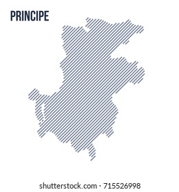 Vector abstract hatched map of Principe with oblique lines isolated on a white background. Travel vector illustration.