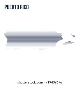 Vector abstract hatched map of Puerto Rico with horizontal lines isolated on a white background. Travel vector illustration.