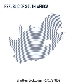 Vector abstract hatched map of Republic of South Africa with curve lines isolated on a white background. Travel vector illustration.