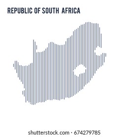Vector abstract hatched map of Republic of South Africa with vertical lines isolated on a white background. Travel vector illustration.