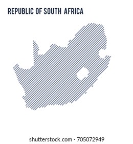 Vector abstract hatched map of Republic of South Africa with oblique lines isolated on a white background. Travel vector illustration.