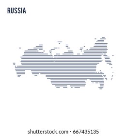 Vector abstract hatched map of Russia with lines isolated on a white background.