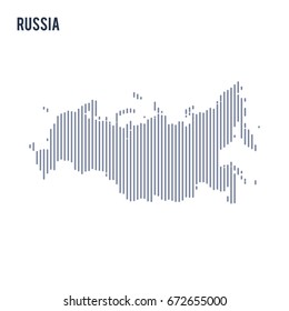 Vector abstract hatched map of Russian Federation with vertical lines isolated on a white background.