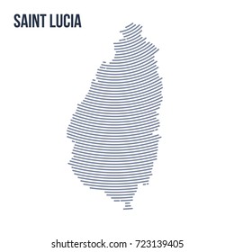 Vector abstract hatched map of Saint Lucia with curve lines isolated on a white background. Travel vector illustration.