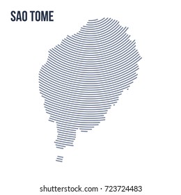 Vector abstract hatched map of Sao Tome with curve lines isolated on a white background. Travel vector illustration.