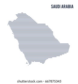 Vector abstract hatched map of Saudi Arabia with lines isolated on a white background.