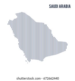 Vector abstract hatched map of Saudi Arabia with vertical lines isolated on a white background. Travel vector illustration.