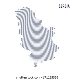 Vector abstract hatched map of Serbia with curve lines isolated on a white background. Travel vector illustration.