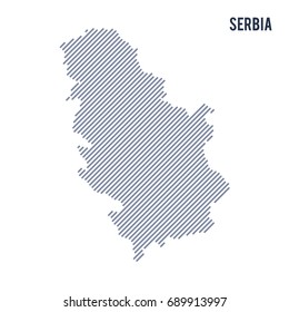 Vector abstract hatched map of Serbia with oblique lines isolated on a white background. Travel vector illustration.