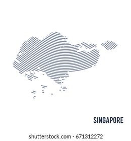 Vector abstract hatched map of Singapore with curve lines isolated on a white background. Travel vector illustration.