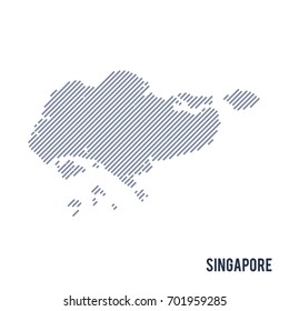 Vector abstract hatched map of Singapore with oblique lines isolated on a white background. Travel vector illustration.