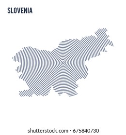 Vector abstract hatched map of Slovenia with spiral lines isolated on a white background. Travel vector illustration.