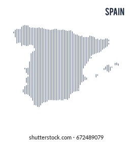 Vector abstract hatched map of Spain with vertical lines isolated on a white background.