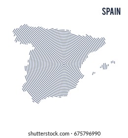 Vector abstract hatched map of Spain with spiral lines isolated on a white background. Travel vector illustration.