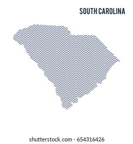 Vector abstract hatched map of State of South Carolina isolated on a white background. Travel vector illustration.