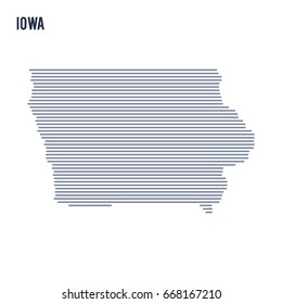 Vector abstract hatched map of State of Iowa with lines isolated on a white background. Travel vector illustration.
