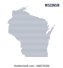 Vector abstract hatched map of State of Wisconsin with lines isolated on a white background. Travel vector illustration.