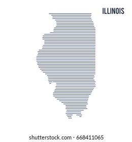 Vector abstract hatched map of State of Illinois with lines isolated on a white background. Travel vector illustration.