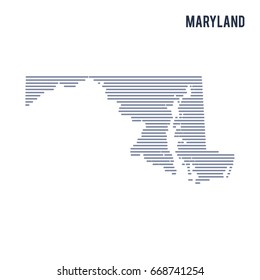 Vector abstract hatched map of State of Maryland with lines isolated on a white background. Travel vector illustration.