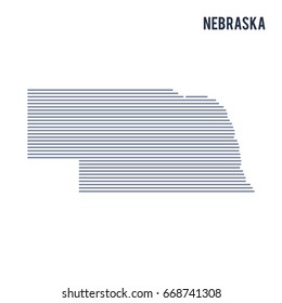 Vector abstract hatched map of State of Nebraska with lines isolated on a white background. Travel vector illustration.