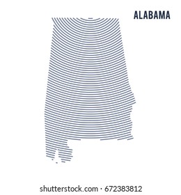 Vector abstract hatched map of of State of Alabama with curve lines isolated on a white background. Travel vector illustration.