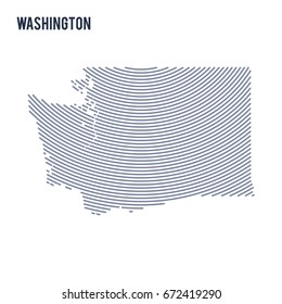 Vector abstract hatched map of of State of Washington with curve lines isolated on a white background. Travel vector illustration.