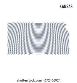 Vector abstract hatched map of of State of Kansas with curve lines isolated on a white background.