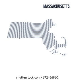 Vector abstract hatched map of of State of Massachusetts with curve lines isolated on a white background.