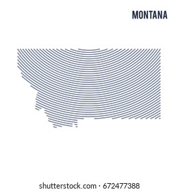 Vector abstract hatched map of of State of Montana with curve lines isolated on a white background.