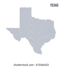 Vector abstract hatched map of of State of Texas with curve lines isolated on a white background.
