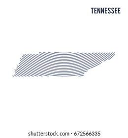 Vector abstract hatched map of of State of Tennessee with curve lines isolated on a white background.