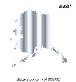 Vector abstract hatched map of State of Alaska with vertical lines isolated on a white background. Travel vector illustration.