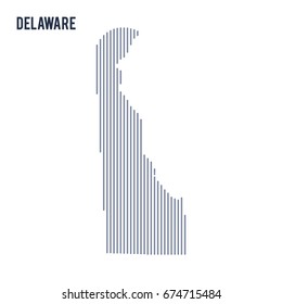 Vector abstract hatched map of State of Delaware with vertical lines isolated on a white background. Travel vector illustration.