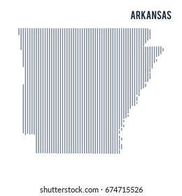 Vector abstract hatched map of State of Arkansas with vertical lines isolated on a white background. Travel vector illustration.