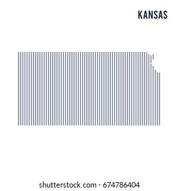 Vector abstract hatched map of State of Kansas with vertical lines isolated on a white background. Travel vector illustration.