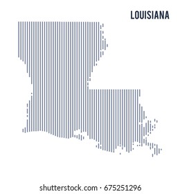 Vector abstract hatched map of State of Louisiana with vertical lines isolated on a white background. Travel vector illustration.