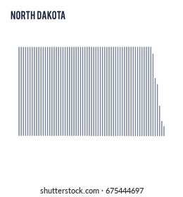 Vector abstract hatched map of State of North Dakota with vertical lines isolated on a white background. Travel vector illustration.