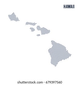 Vector abstract hatched map of State of Hawaii with spiral lines isolated on a white background. Travel vector illustration.