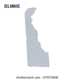 Vector abstract hatched map of State of Delaware with spiral lines isolated on a white background. Travel vector illustration.