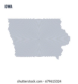 Vector abstract hatched map of State of Iowa with spiral lines isolated on a white background. Travel vector illustration.