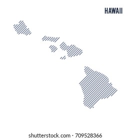 Vector abstract hatched map of State of Hawaii with oblique lines isolated on a white background. Travel vector illustration.