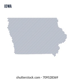 Vector abstract hatched map of State of Iowa with oblique lines isolated on a white background. Travel vector illustration.