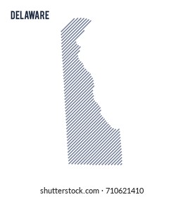 Vector abstract hatched map of State of Delaware with oblique lines isolated on a white background. Travel vector illustration.