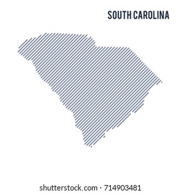 Vector abstract hatched map of State of South Carolina with oblique lines isolated on a white background. Travel vector illustration.