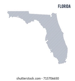 Vector abstract hatched map of State of Florida with oblique lines isolated on a white background. Travel vector illustration.