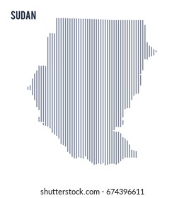 Vector abstract hatched map of Sudan with vertical lines isolated on a white background. Travel vector illustration.